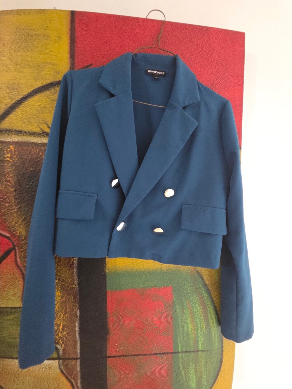 Windsor Double-Breasted Cropped Blazer in Teal